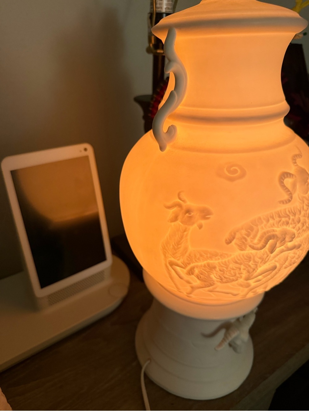 White Ceramic goat  Table Lamp - Elegant Home Accent
